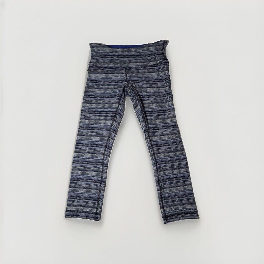 Lululemon Wunder Under Crop Leggings Size 4 Womens Space Dye Blue 23" Yoga Run